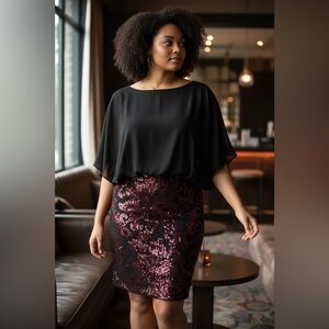 Alexia Admor 💋👠Black and Burgundy Sequin Midi Dress